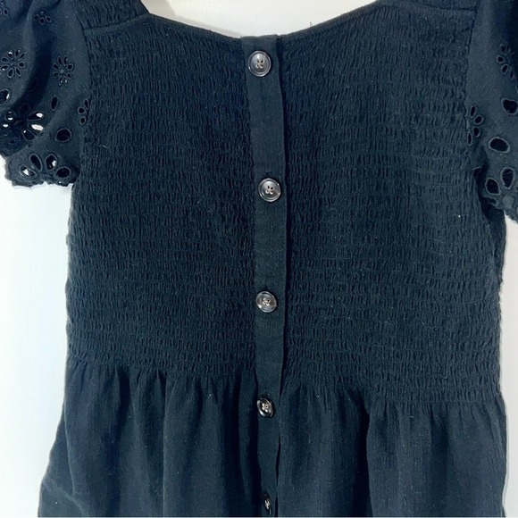 NWT Madewell Eyelet Lucie Square Neck Smocked Short Eyelet Sleeve Top Black S - Picture 10 of 13